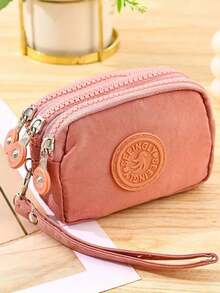 极简复古纯色尼龙钱包，三层拉链设计，男女通用小巧钱包/零钱包/卡包，易于保养，精美礼品。