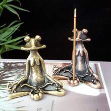1pc Vintage Brass Meditation Zen Buddhist Frog Statue Trinket Copper Animal Sculpture Incense Burner Home Desk Decoration Tea Pet Best Gifts Birthday - Multicolor - View 3