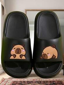 男士舒适、柔软、时尚、百搭、简约黑色厚EVA鞋底套脚家居拖鞋 - 黑色 - 查看 4