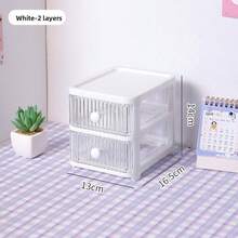 多尺寸加厚亚克力收纳整理架，透明撞色抽屉，桌面化妆品收纳架，多功能 - 透明白色 - 查看 6