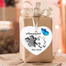 1 Piece White Ceramic Memorial Ornament - Puzzle Heart Shape With Black Interlocking Pieces And Blue Butterfly, "A Piece Of My Heart Is In Heaven" Memorial Gift, Suitable For Loss Of Loved Ones, Christmas Tree Or Window Hanging Decoration - 3*2.7英寸 - 查看 9