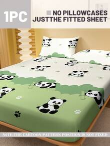 1件卡通熊猫吃竹子印花磨毛床笠，卧室印花床罩，床上用品（不含枕套） - 彩色 - 查看 2