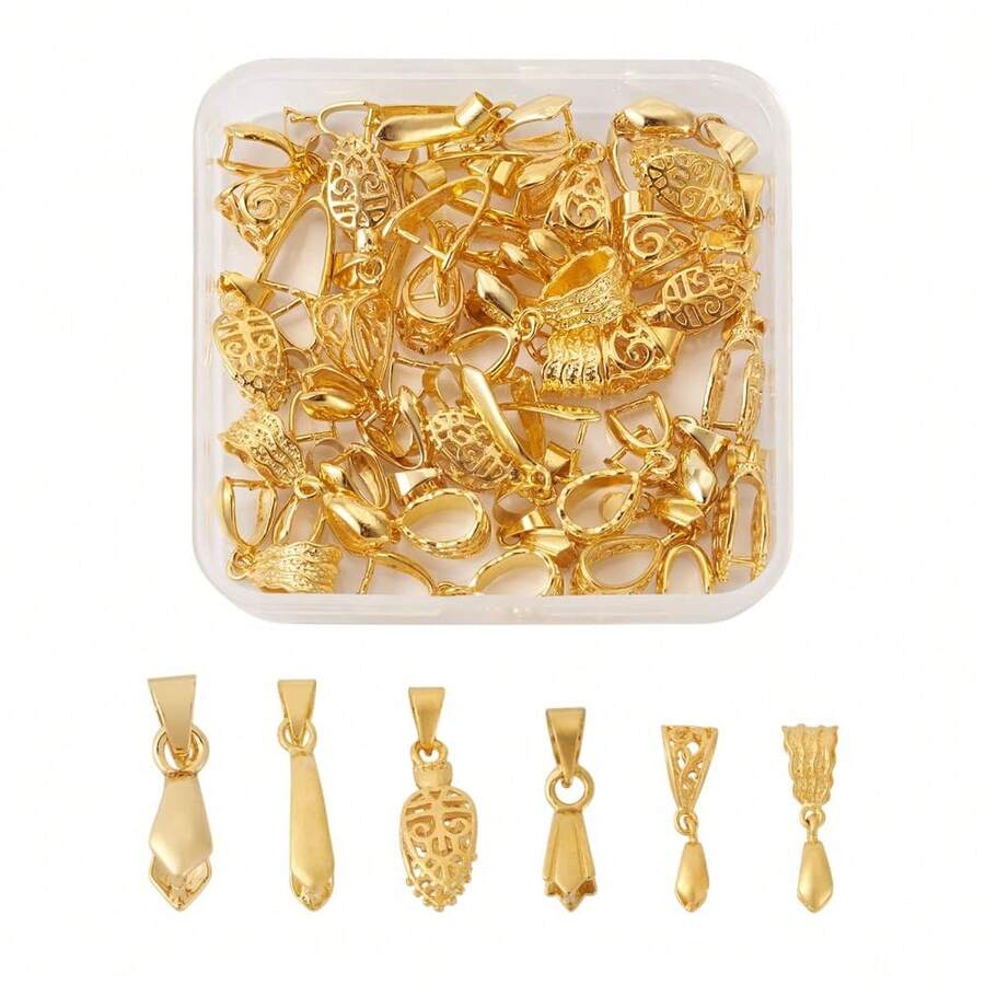 48pcs Brass Pinch Clip Pendant Bail Clasps Findings Golden Ice Pick Bead Hanger Links Connectors For Dangle Charm Jewelry MaFKing,Golden - 金的 - 查看 1