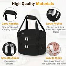 ‌1 Pc Insulated Casserole Carrier Bag Grey Elegant Leakproof Food Container For 12.5 Inch Baking Dishes Pies Hot Cold Meals Multi-Use Portable With Handles For Women Men Gifts Picnic Party Office Potluck Travel Family Gathering‌ - 黑色 - 查看 3