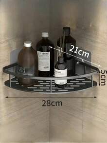 Wall-Mounted Corner Bathroom Storage Rack, Laundry Storage Rack, Perfectly Fitting Into Bathroom And Kitchen Corners, No Drilling Required, Won't Damage, Keeps Walls Clean, Suitable For Tiles, Glass, Smooth Floors, Etc. Ideal For Storing Bathroom Toiletries And Shampoo Bottles, Kitchen Condiments, Etc.