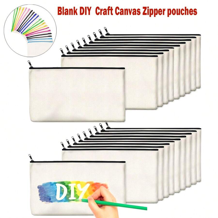 5/10/20/50 pièces Sacs à fermeture éclair en coton vierge DIY Sacs de rangement pour maquillage, cosmétiques, articles de toilette, papeterie, cadeaux - Beige - Voir 1