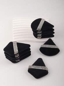 1pc/3pcs/5pcs/10pcs /15pcs/24pcsBlack Triangle Shaped Powder Puff Set For Loose Powder, With Crystal Velvet Short Hair, Soft And Adhensive,Cheap,Stocking Stuffers,Makeup,Makeup Tools,Cheap Stuff,Gifts,Gifts For Women,Christmas Gifts