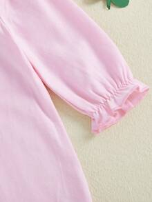 Little Toddler Girl St. Patrick's Day Dress Shamrock Rainbow Embroidered Plaid Ruffled Long Sleeve A-Line Dress - Hồng - Xem 8