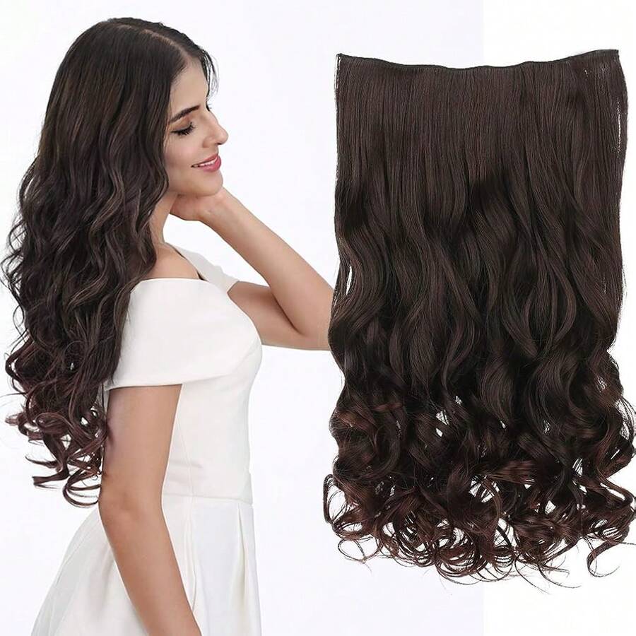 14inch 1-Pack 3/4 Full Head Wavy Clips In On Synthetic Hair Extensions HE008 Hairpieces For Women 5 Clips 3.6 Oz Per Piece - Dark Brown,DarkBrown - 深棕色 - 查看 1
