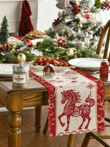 Taplak Meja Tema Natal Rusa Merah & Kepingan Salju Atoid Mode, Cocok untuk Dekorasi Meja Dapur & Ruang Makan Musim Dingin untuk Acara Keluarga - Merah - View 8