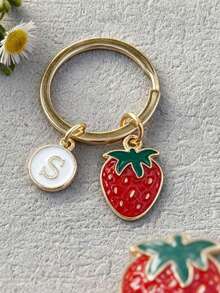 个性化草莓吊坠，可刻上姓名首字母和祝福语/情书 | 草莓钥匙扣 | 定制包包挂件 | 礼品袋挂件 | 汽车配件 | 送给老师、朋友、姐妹的礼物创意 - 圓扣紅色草莓 - 查看 3