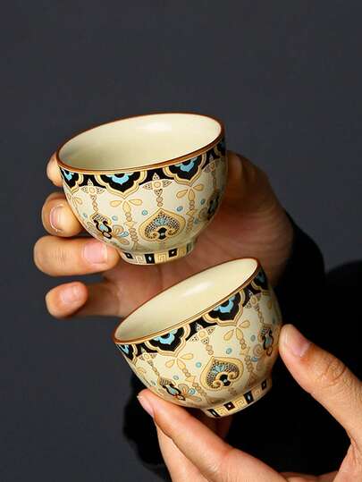 1pc/2pcs/4pcs Yellow Ru Porcelain Teacup, Vintage Kung Fu Tea Set, Arabic Coffee Cup, Medium Master Cup, Teacup And Coffee Cup Set, Suitable For Daily Tea Gathering, Ramadan, New Year, Saudi Coffee, Holiday Gifts For Friends