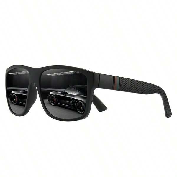 1 Pair Of Classic Large Square Retro Polarized Fashion Glasses, Unisex For Men And Women, Suitable For Outdoor, Driving, Fishing, And Luxury Brand Designer Fashion Glasses With Striped Frame In Black, Transparent Gray, Olive Green, Blue, White, Red Color (Note: The Fashion Glasses Case In The Picture Is Not Included) For Summer Beach Vacation,Outdoor,Travel