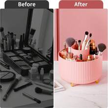 360° Rotate Makeup Brush Holder Organizer, Makeup Organizers Countertop, Makeup Organization And Skincare Storage For Vanity, Desktop, Bathroom - Pink - View 3