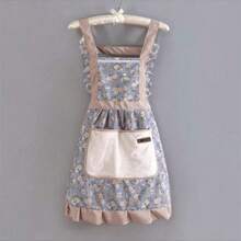 1pc Women Kitchen Apron, Wipe-Clean Homewear Fashion Princess Cooking Apron Ditsy Floral Pattern Bib Apron, Oil/Stain Resistant Princess Dress Style - Multicolor - View 13