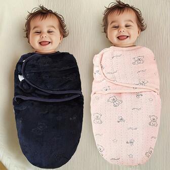 1 pieza Manta suave y esponjosa para envolver bebés - Saco de dormir ultra suave y cálido con envoltura segura, lavable a máquina - Ropa de cama en azul marino/negro/rosa