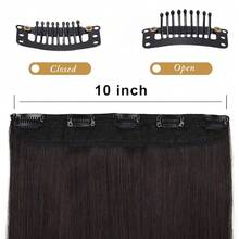 24inch Straight Clips In Hair Extensions Clips On HE008 Hairpieces Synthetic Hair Extensions For Women 5 Clips Per Piece - Black Brown,BlackBrown-Straight - 黑棕色直髮 - 查看 4