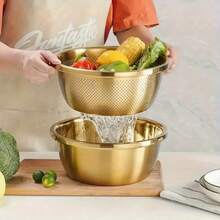 Juego de y colador de acero inoxidable de 2 piezas|   Apto para lavavajillas para arroz, pasta, verduras|   Herramientas resistentes al óxido para ahorrar espacio SXEU - 2 piezas - Ver 3
