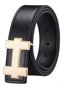 MMJ Finswift Luxury Men's Gold H Letter Embossed Smooth Buckle Belt, Designer Casual Versatile Jeans Belt, High Quality Men's Belt - Multicolor - View 10