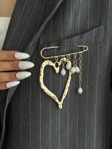 1 Stück Vintage Bohemian übertriebene europäisch-amerikanische französische Ins Lava Herz Brosche, modische Perle Quaste Hose Kette Brosche, unverzichtbarer Schmuck für Frauen, geeignet für Bankette, Partys, Pendlerdekorationen - Verschiedenfarbig - Übersicht 2
