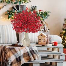 3pcs Artificial Baby's Breath Flower Stems, Fake Silk Flower Decor For Home, Wedding, New Year, Birthday Party - Red - View 1