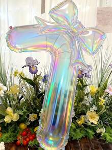 2个100厘米大号彩色透明数字造型铝箔气球，配24英寸彩色蝴蝶结装饰，适用于生日派对、户外活动、周年纪念、节日、宴会庆典、墙面装饰、圣诞节、新年等场合。 - 無色 - 查看 16