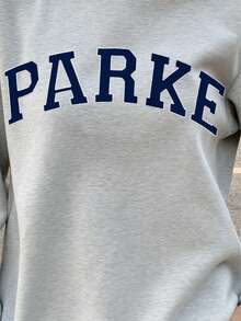 Women's Casual Letter Print Oversized Pullover Sports Sweatshirt, Loose Fit Crew Neck Long Sleeve Sweatshirt, Fall For Airport, Back To School - Light Grey - View 2