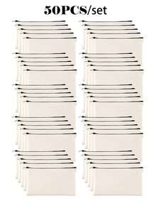 5/10/20/50 pièces Sacs à fermeture éclair en coton vierge DIY Sacs de rangement pour maquillage, cosmétiques, articles de toilette, papeterie, cadeaux - Beige - Voir 36