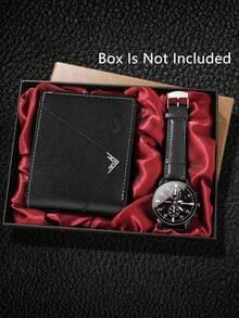 2/1pc Boys' Classic Fashionable Business Luxurious Simple PU Leather Quartz Watch, Suitable For Boys To Wear, Equipped With A Fashionable PU Leather Wallet, Suitable For Students, Very Suitable For Daily Life Such As School, Gatherings, And Travel. Birthday Gift, Graduation Season, Christmas - The Perfect Gift For Boys ﻿