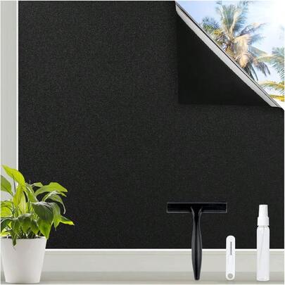 Blackout Window Privacy F With Tools Glass Bathroom Static Cling Sun Heat Blocking Light Darkening Removable Coverings For Home Bedroom Door UV Protection Sticker 7.5 X 78.7 Inches