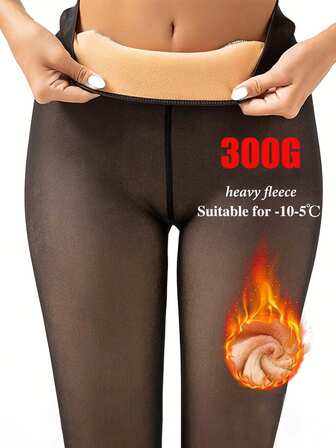 1 pieza Leggings forrados de felpa gruesa de 200G/300G para mujer, pantalones ajustados negros resistentes a la abrasión de talla grande para invierno, con diseño elegante y sin costuras, adecuados para vestidos y faldas, cálidos y de moda, cómodos y duraderos