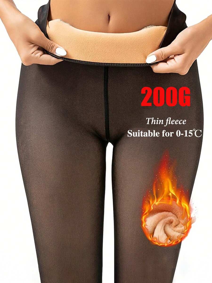 1条200克/300克女士加厚保暖打底裤,冬季加大码黑色耐磨蕾丝修身裤,优雅无缝设计,适合搭配连衣裙和半身裙,保暖时尚,舒适 - 黑透膚 - 查看 1