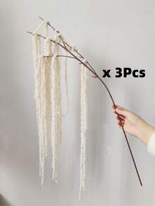 MEHELANY 3支/1支米色仿真花，白色仿真苋菜墙饰，蓬松白色仿真苋菜长茎悬挂装饰，适用于婚礼花墙、拱门、节日派对、庆典、酒店、家居、花园装饰、秋收节桌面花瓶装饰 - 乳白 - 查看 8