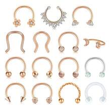 Mayhoop 16G 20Pcs Surgical Steel Nose Rings Septum Rings Captive Bead Rings Horseshoe Piercing Jewelry Cartilage Helix Daith Tragus Earring Hoop Lip Hinged Seamless Nose Hoop Ring For Women Men,Rosegold(15Pcs) - 玫瑰金(15件) - 查看 2