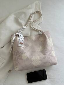 1个女士时尚通勤大容量印花手提包，适合所有季节 - 粉色 - 查看 7