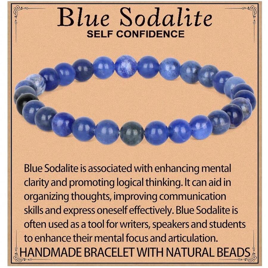 LPBeads Handmade Natural Gemstone Stretch Elastic Bracelet Healing Crystal Round Stone Beads Jewelry Gifts For Women Men,6mm,BlueSodalite - 藍蘇打石 - 查看 1