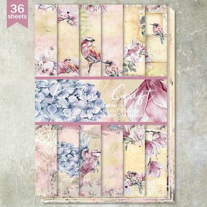 36 ark A5 scrapbookingpapper med rosa blommor och fågelbakgrund, lämpligt för bullet journals, collage, kort, album och pyssel