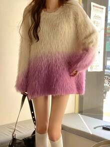 Áo len dệt kim mềm mại cho nữ, áo chui đầu dài tay rộng rãi, mùa đông - Màu tím - Xem 6