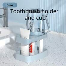 Space-Saving Toothbrush Holder With Cup - Free-Standing, Space-Saving Bathroom Organizer With Open Shelves, Cup Holder, And Toothpaste Storage, Multi-Layer Bathroom Storage Set - Space-Saving Dental Care Station With Toothbrush Holder And Cup, Made Of Heavy-Duty Plastic With Soft Colors (Mint Green, Sky Blue, White) - Multicolor - View 9