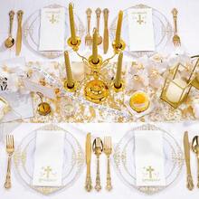 50 Pack Cross Paper Napkins - Baptism Napkins Disposable - Gold Cloth-Like Feel Dinner Paper - Heavy Duty Hand Towels For  Party, Confirmation, Christening, First Communion,White - 白色的 - 查看 6