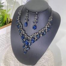 一套女士首饰套装 - 奢华优雅耳环项链三件套，镶嵌人造宝石，适合新娘、婚礼、宴会、派对等场合佩戴 - 珠寶套裝 - 查看 8