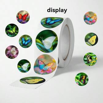 500pcs/Roll Butterfly Pattern Stickers, Size: 2.5cm/1.0 Inch, Round Shape, Ideal Gift For Kids, Can Be Used For Book Decoration, Sealing Labels, Gift Decoration And Other Product Decorations