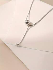 SYMFNY 1pc 925 Sterling Silver Snake Bone Chain With Bead Pendant Necklace, Suitable Gift For Christmas, Mother's Day, Valentine's Day - Silver - View 3