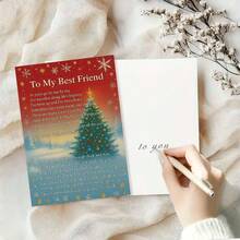 1pc To My Best Friend Christmas Tree Design Card Greeting Card With Envelope Festive Holiday Winter Scene With Stars And Snow Heartfelt Friendship Appreciation Poem Perfect For Friends, Colleagues, Family Members - Multicolor - View 9