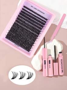 MEM 540/280 片装睫毛嫁接套装，DIY 睫毛嫁接套装，单片睫毛簇，D 卷度，套装包含睫毛胶水、睫毛卸妆液、睫毛定型器和睫毛刷，方便在家自行嫁接。这款睫毛嫁接套装适合旅行、日常佩戴（适合初学者）、婚礼、约会、派对、节日等场合，也是圣诞节/万圣节/送礼佳品。 - 黑色 - 查看 2