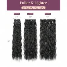 Clip In Hair Extensions, 6PCS 24inch Black Hair Extensions Long Mermaid Waves Wavy Synthetic Clip On Hairpiece For Women(Black),Black-Wavy - 黑波紋 - 查看 3