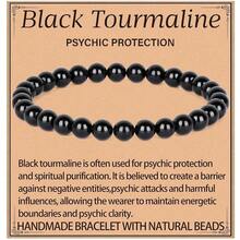 LPBeads Handmade Natural Gemstone Stretch Elastic Bracelet Healing Crystal Round Stone Beads Jewelry Gifts For Women Men,6mm,BlackTourmaline - 黑色電氣石 - 查看 1