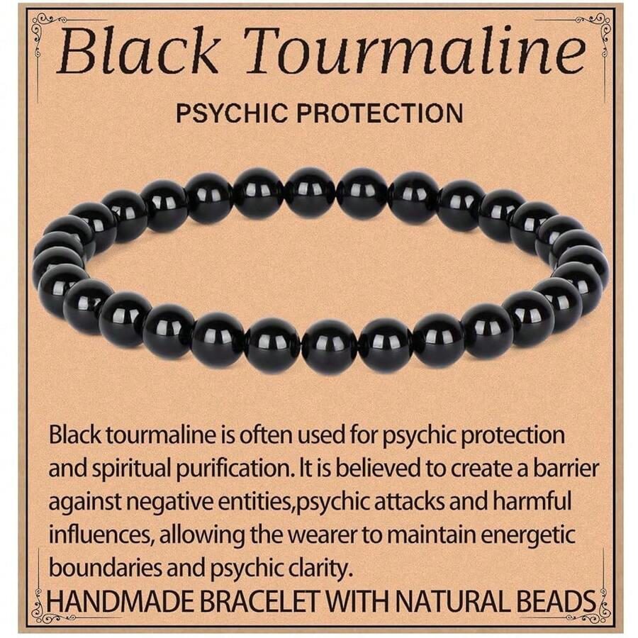 LPBeads Handmade Natural Gemstone Stretch Elastic Bracelet Healing Crystal Round Stone Beads Jewelry Gifts For Women Men,6mm,BlackTourmaline - 黑色電氣石 - 查看 1