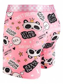 5pcs/Pack Fashionable Pink Printed Men's Long Boxer Briefs, Thin & Breathable - Black - View 3