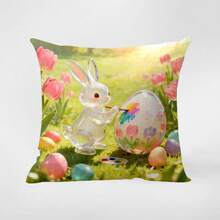 4pcs/1pc Easter Theme Rabbits, Dwarfs, Cute Easter Eggs, Bamboo Basket Prints, Peach Skin Velvet Pillowcases, Sofa, Bedroom Home Decoration, Pillow Core Cushion Covers - Multicolor - View 9
